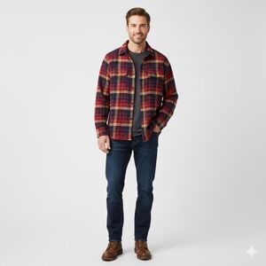 39Woolrich Green Label Androgynous Heavy Flannel PlaidCotton Pocket Shirt Jacket